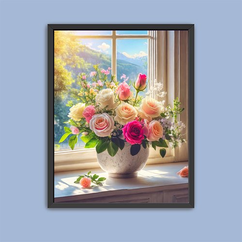 Roses in the Window - Art Print - Metal Poster - Canvas Wrap - Premium Framed Art Print