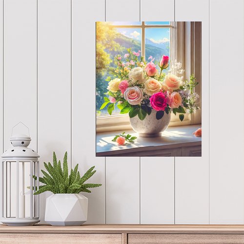 Roses in the Window - Art Print - Metal Poster - Canvas Wrap - Premium Framed Art Print