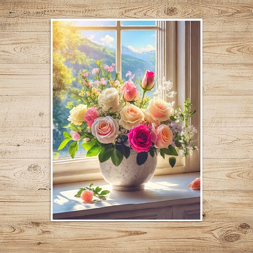 Roses in the Window - Art Print - Metal Poster - Canvas Wrap - Premium Framed Art Print