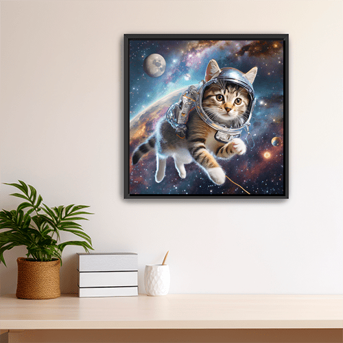 Space Kitty Chasing Cosmic String - Art Print - Metal Poster - Canvas Wrap - Premium Framed Art Print