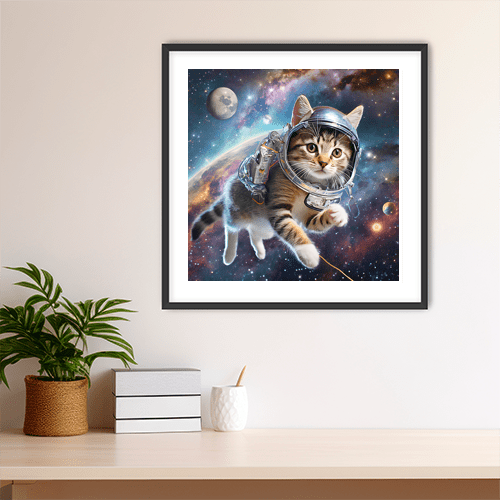 Space Kitty Chasing Cosmic String - Art Print - Metal Poster - Canvas Wrap - Premium Framed Art Print