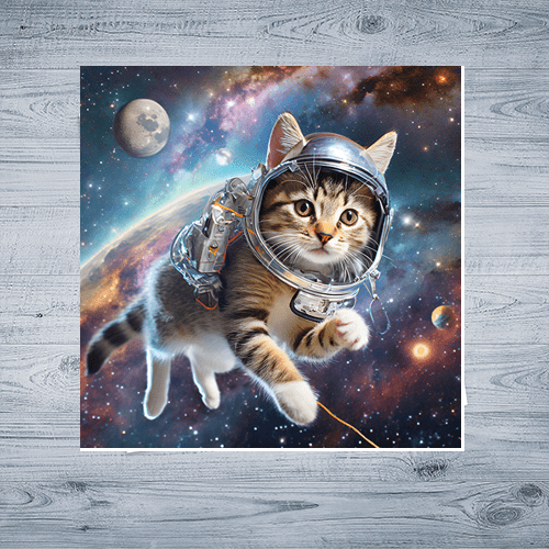 Space Kitty Chasing Cosmic String - Art Print - Metal Poster - Canvas Wrap - Premium Framed Art Print