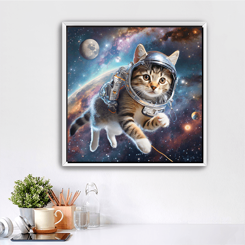 Space Kitty Chasing Cosmic String - Art Print - Metal Poster - Canvas Wrap - Premium Framed Art Print