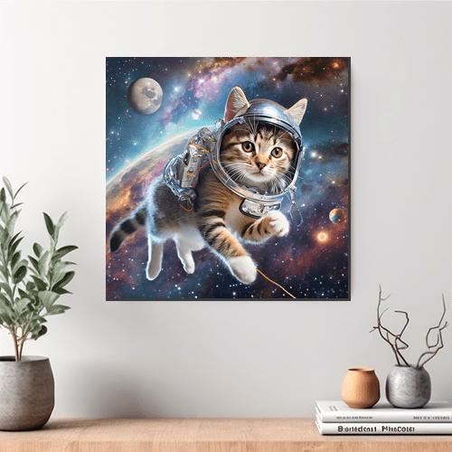 Space Kitty Chasing Cosmic String - Art Print - Metal Poster - Canvas Wrap - Premium Framed Art Print