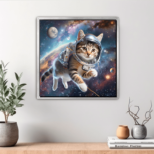 Space Kitty Chasing Cosmic String - Art Print - Metal Poster - Canvas Wrap - Premium Framed Art Print