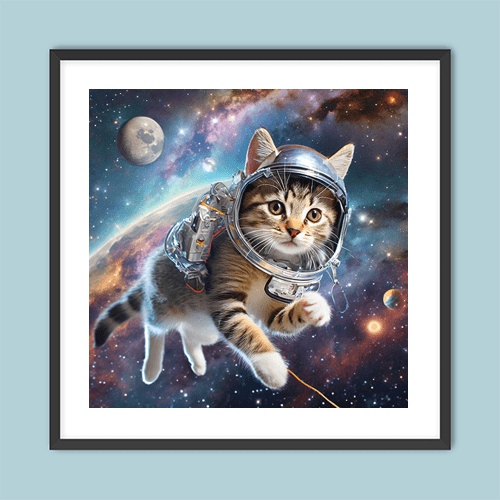 Space Kitty Chasing Cosmic String - Art Print - Metal Poster - Canvas Wrap - Premium Framed Art Print