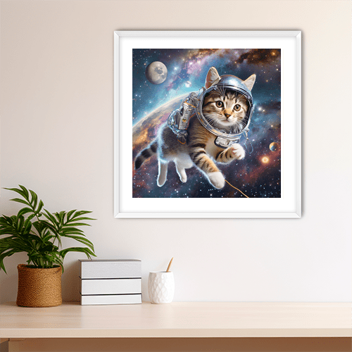 Space Kitty Chasing Cosmic String - Art Print - Metal Poster - Canvas Wrap - Premium Framed Art Print