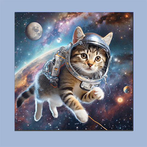 Space Kitty Chasing Cosmic String - Art Print - Metal Poster - Canvas Wrap - Premium Framed Art Print