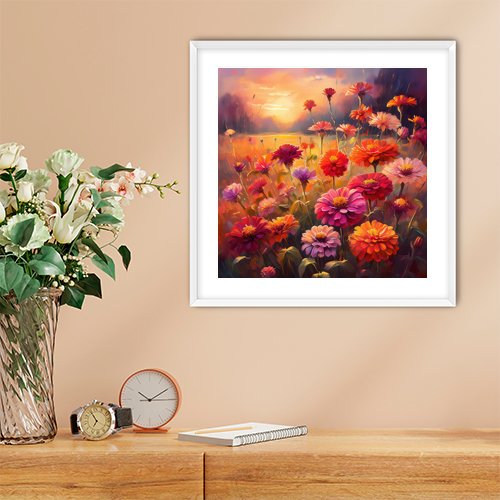 Zinnias in the Afternoon - Art Print - Metal Poster - Canvas Wrap - Premium Framed Art Print