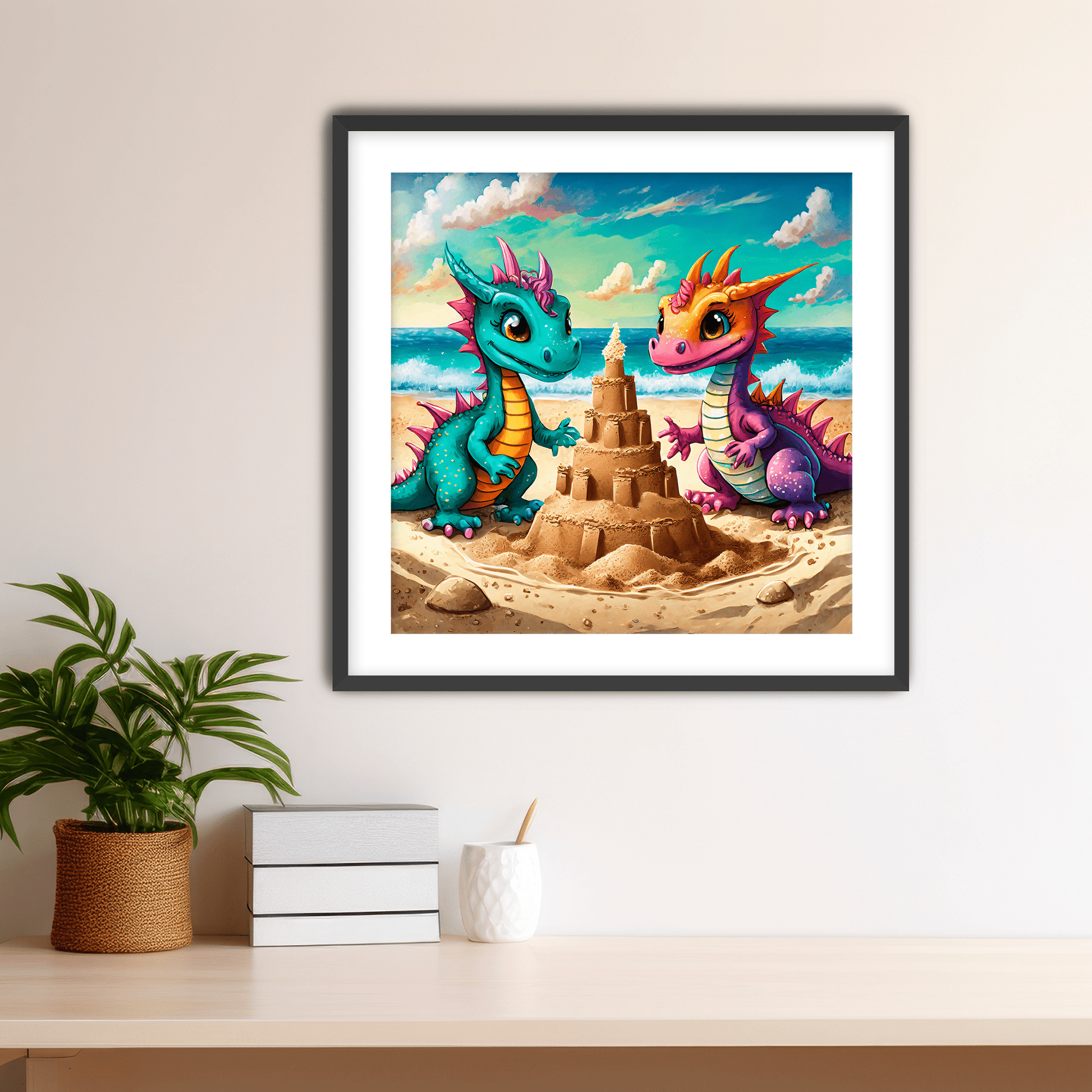 Baby Dragons at the Beach - Art Print - Framed - Premium Framed Art Print