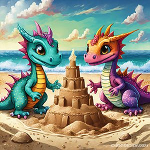 Baby Dragons at the Beach - Art Print - Unframed - Premium Unframed Art Print
