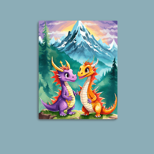 Baby Dragons Mountains - Art Print - Unframed - Premium Unframed Art Print