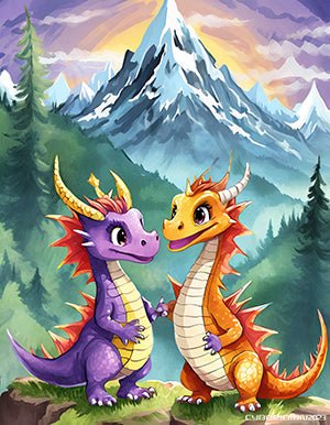 Baby Dragons Mountains - Metal Poster - Premium Metal Poster