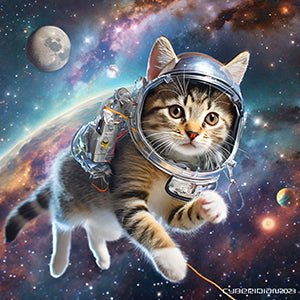 Cosmic Kittens Play with Space Yarn - Metal Poster - Premium Metal Print