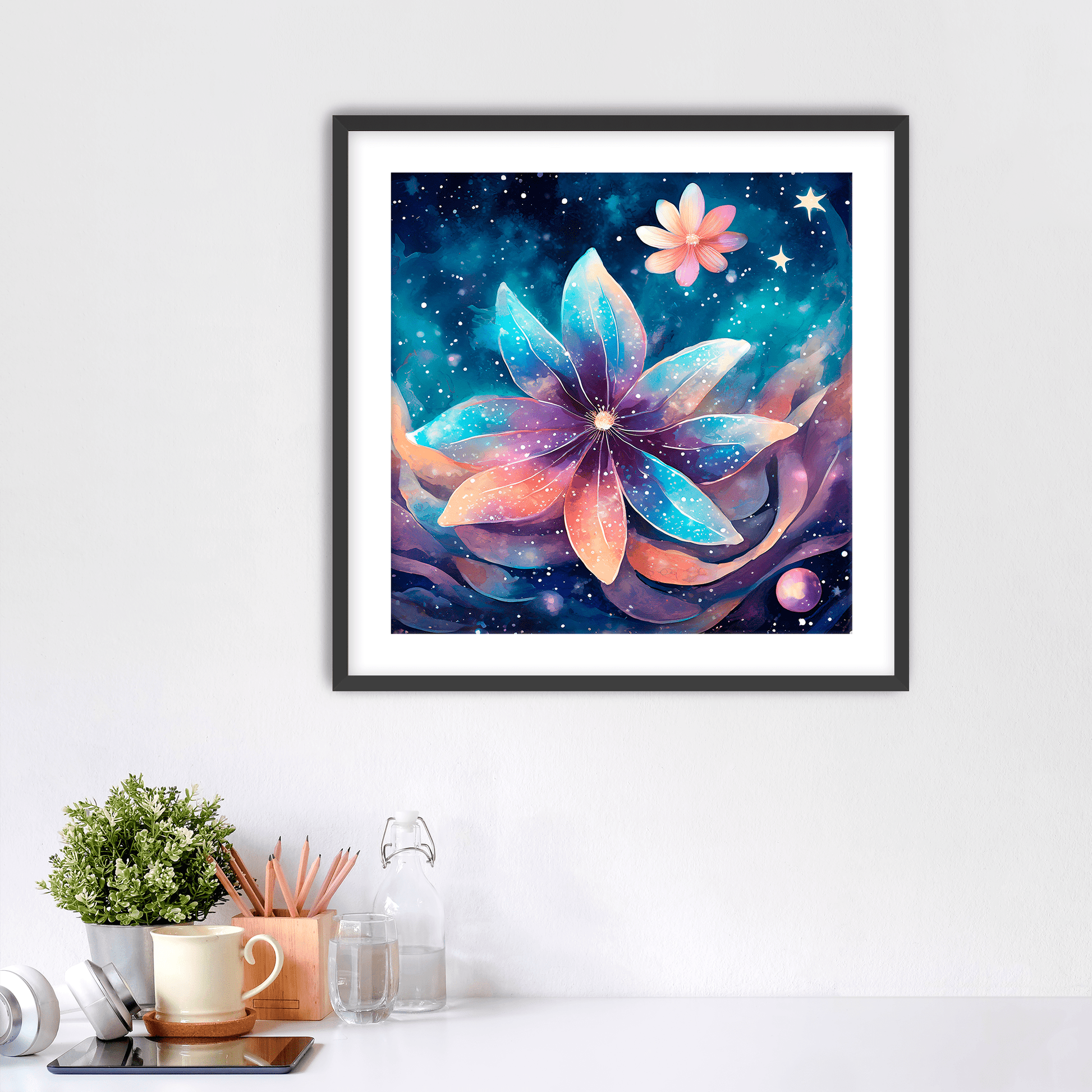 Cosmic Moon Flower - Art Print - Framed - Premium Framed Art Print