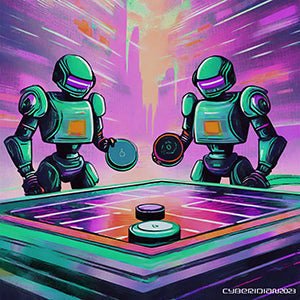 Cyberbots Play Air Hockey - Metal Poster - Premium Metal Print