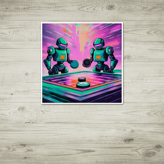 Cyberbots Play Air Hockey - Unframed Art Print - Premium Unframed Art Print