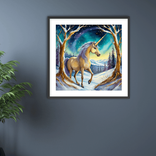 Golden Winter Unicorn - Art Print - Framed - Premium Framed Art Print