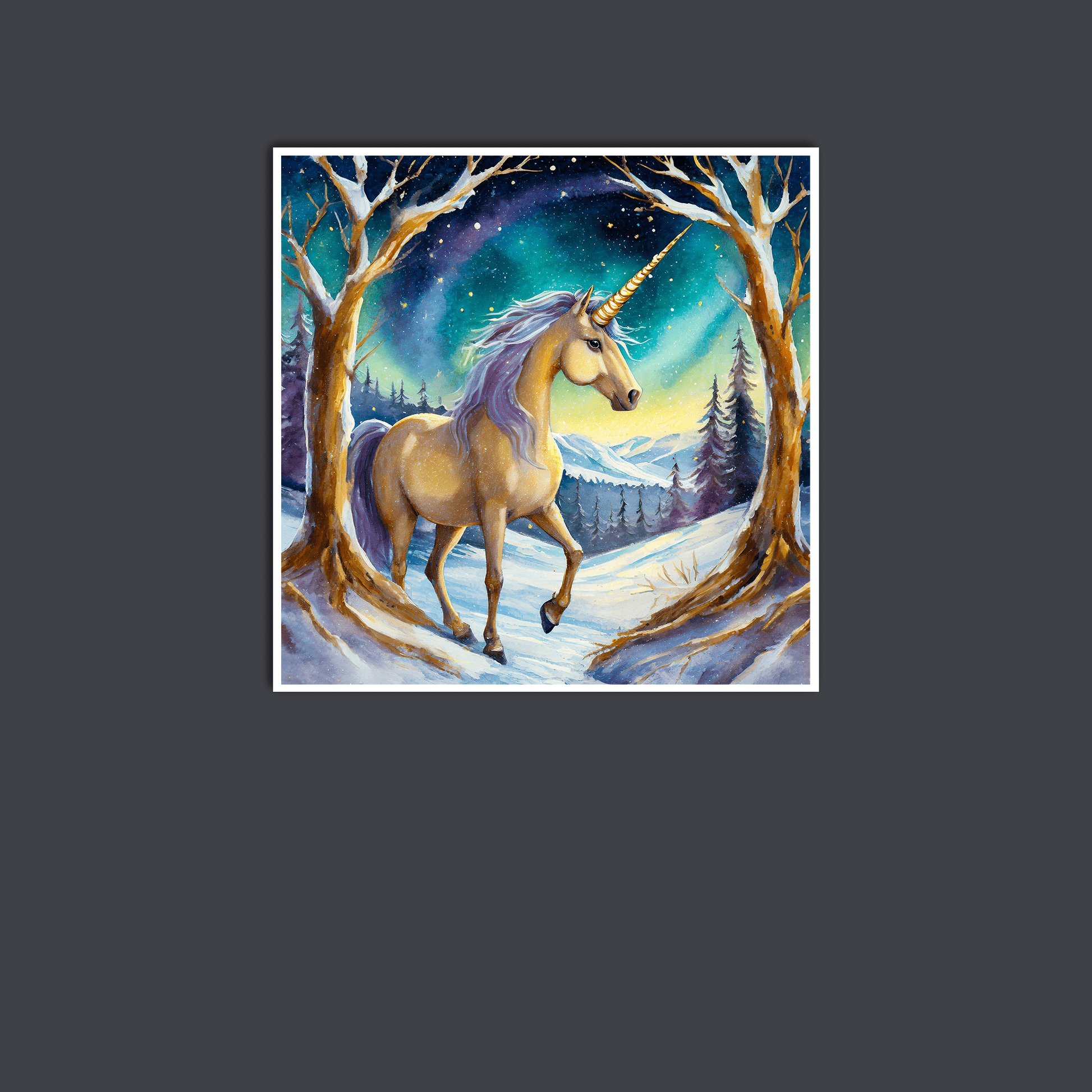 Golden Winter Unicorn - Art Print - Unframed - Premium Archival Matte Fine Art Paper