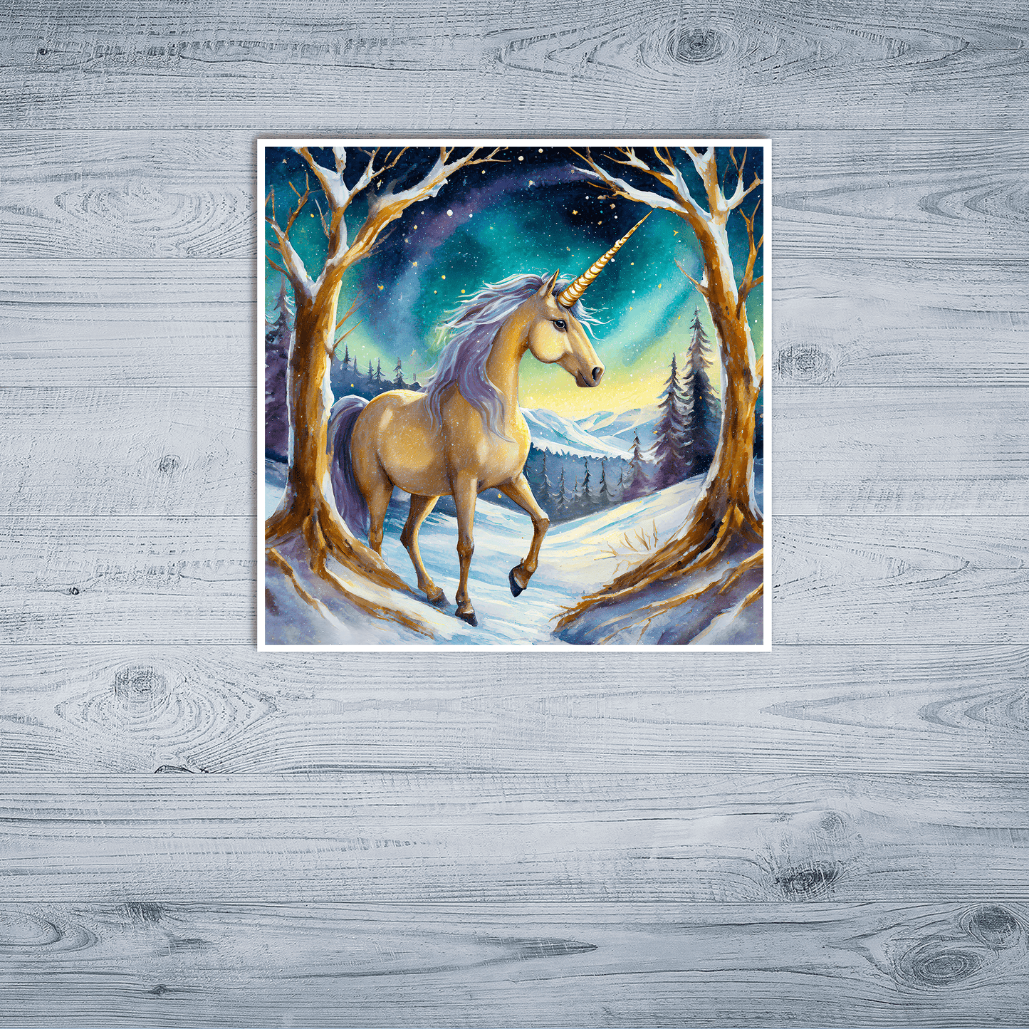 Golden Winter Unicorn - Art Print - Unframed - Premium Archival Matte Fine Art Paper