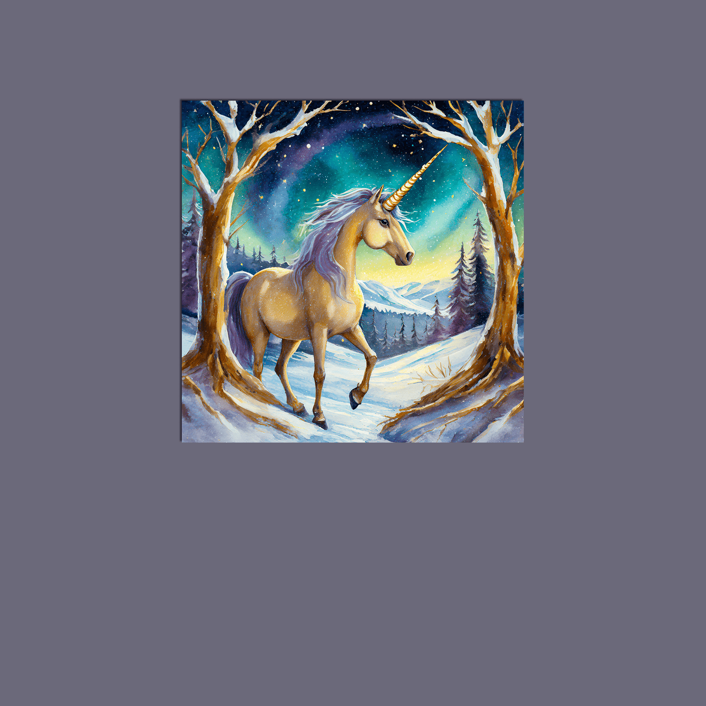 Golden Winter Unicorn - Metal Poster - Premium Metal Poster