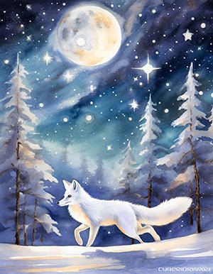 Snow Fox On a Winter Night - Art Print - Unframed - Premium Unframed Art Print