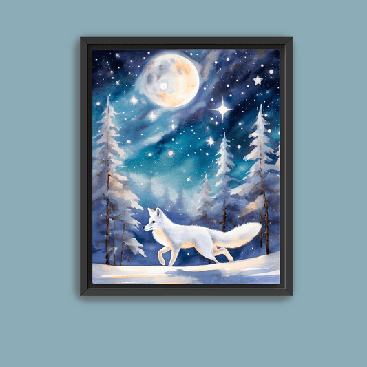 Snow Fox On a Winter Night - Canvas Wrap - Premium Canvas Print