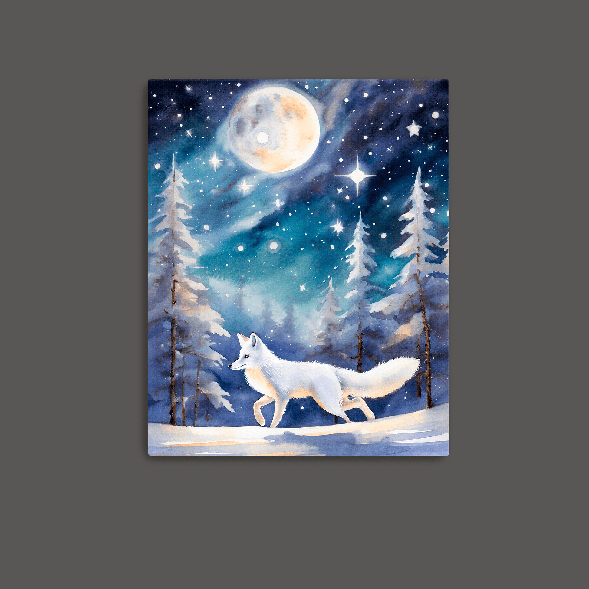 Snow Fox On a Winter Night - Metal Poster - Premium Metal Poster