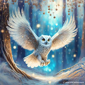 Snow Owl in Flight - Art Print - Framed - Premium Framed Art Print