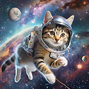 Space Kitty Chasing Cosmic String - Art Print - Framed - Premium Framed Art Print