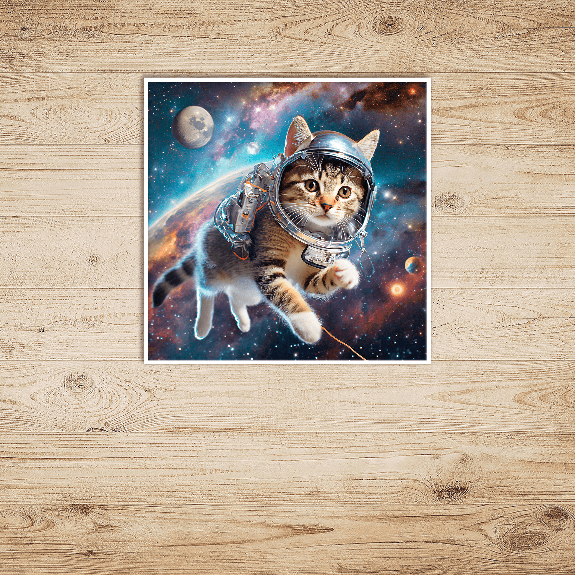 Space Kitty Chasing Cosmic String - Art Print - Unframed - Premium Archival Matte Fine Art Paper