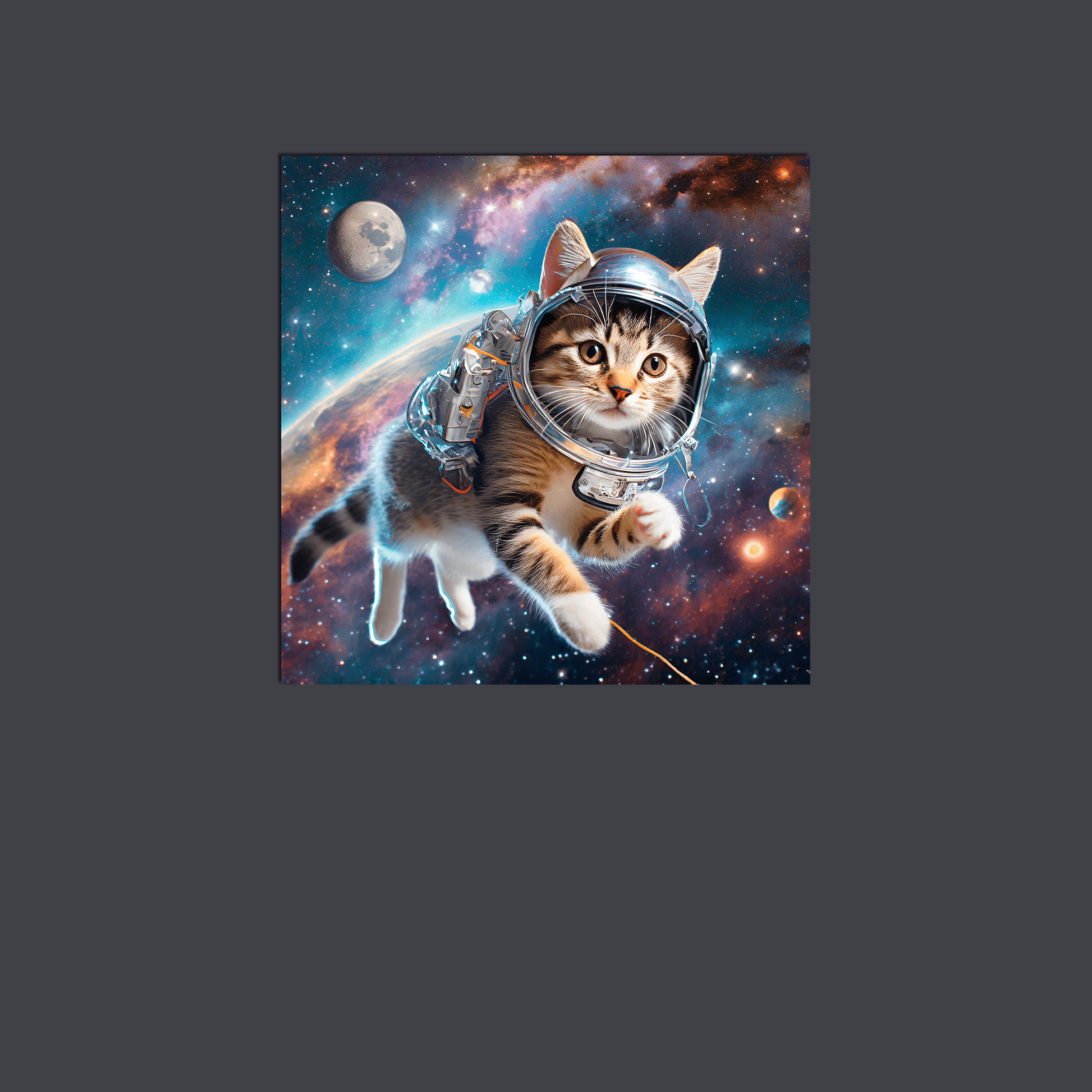 Space Kitty Chasing Cosmic String - Metal Poster - Premium Metal Print