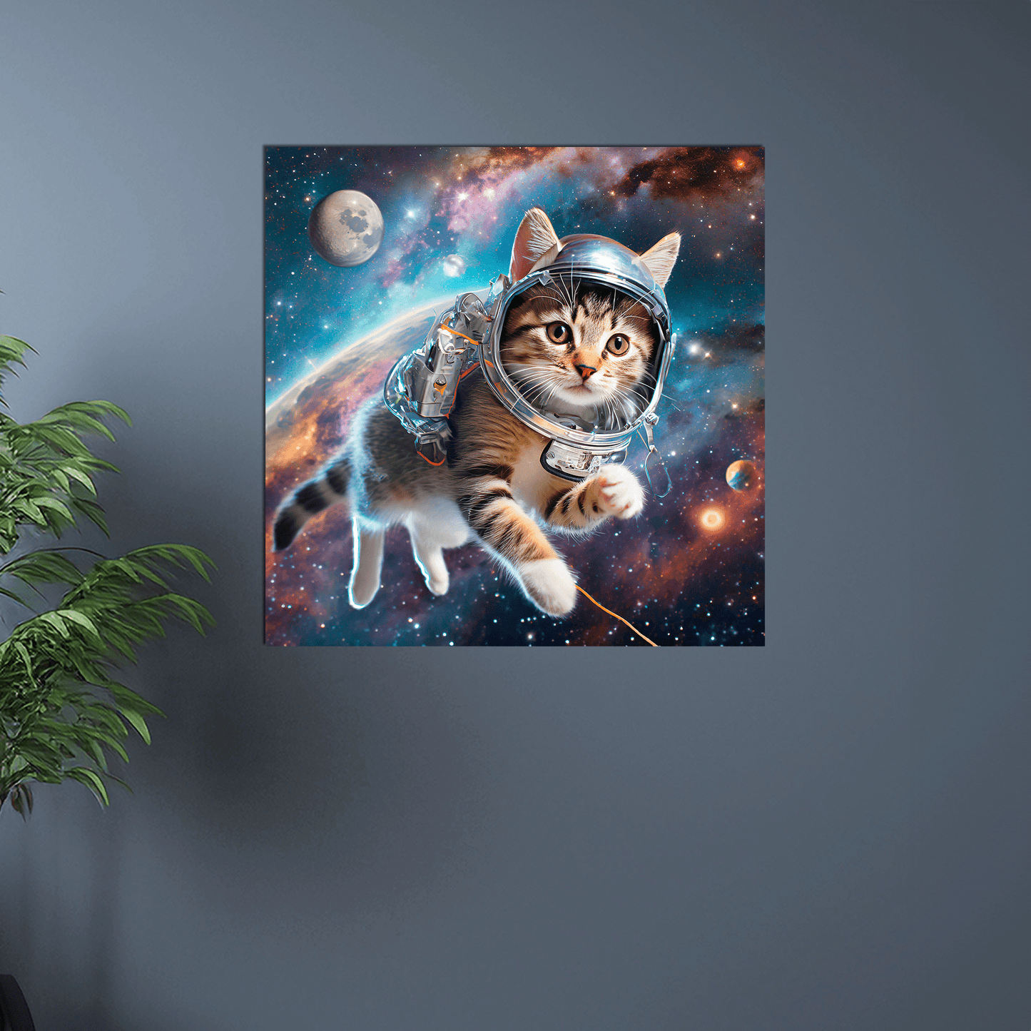 Space Kitty Chasing Cosmic String - Metal Poster - Premium Metal Print